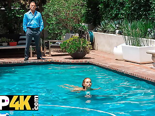 DADDY4K&period; Lady enjoys taboo orgy with BFs dad on steamy summer day